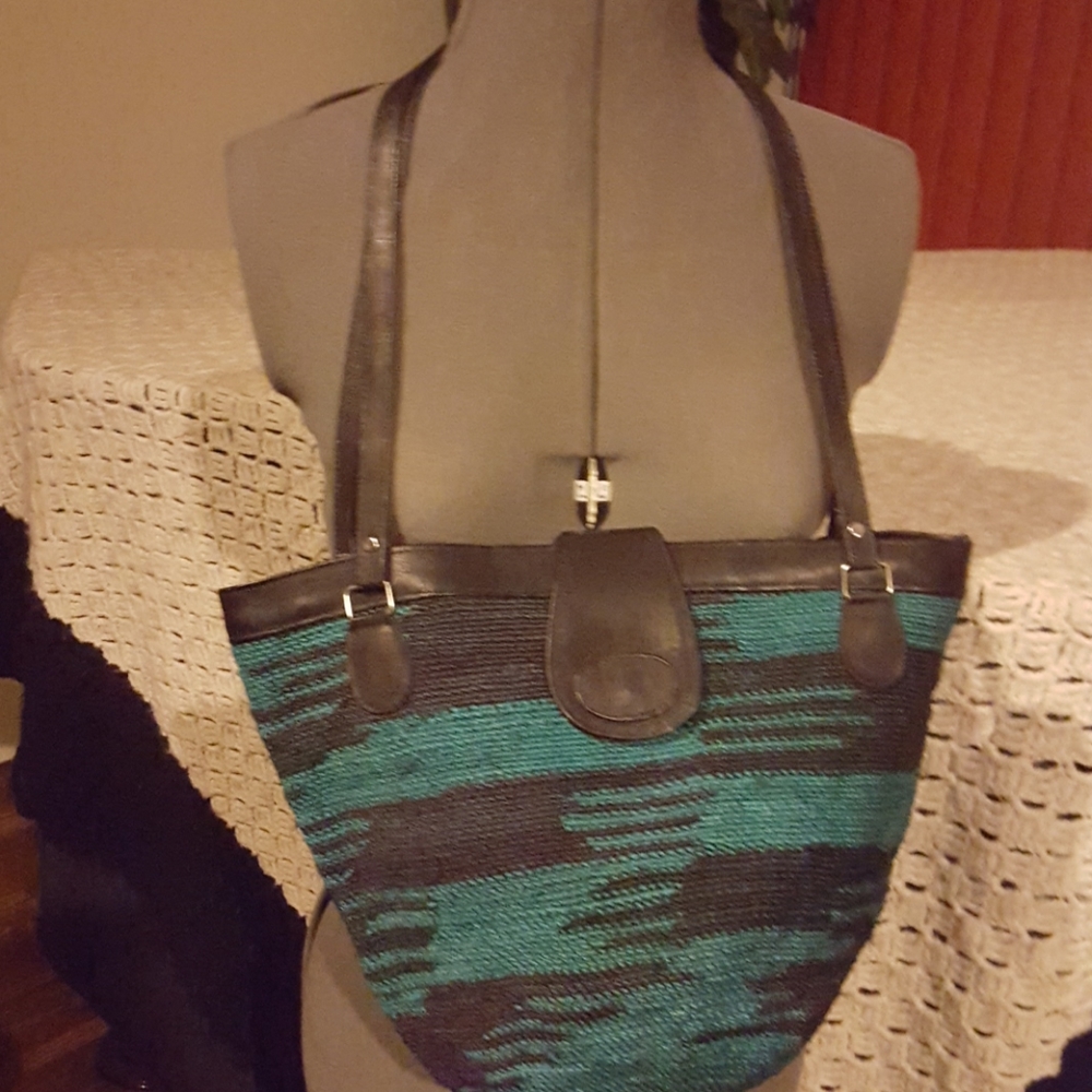Woven handbag.